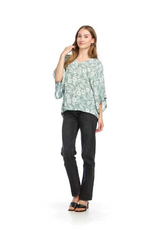 PT-16004 - FLORAL PRINT BUTTON FRONT TOP WITH BIG KIMONO SKEEVES - Colors: AS SHOWN - Available Sizes:XS-XXL - Catalog Page:54 